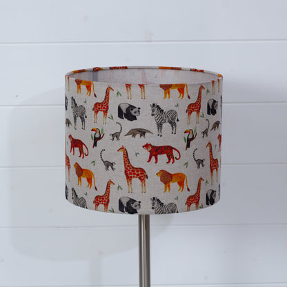 Drum Lamp Shade - F100 ~ Zoo Animals Fabric, 25cm x 20cm