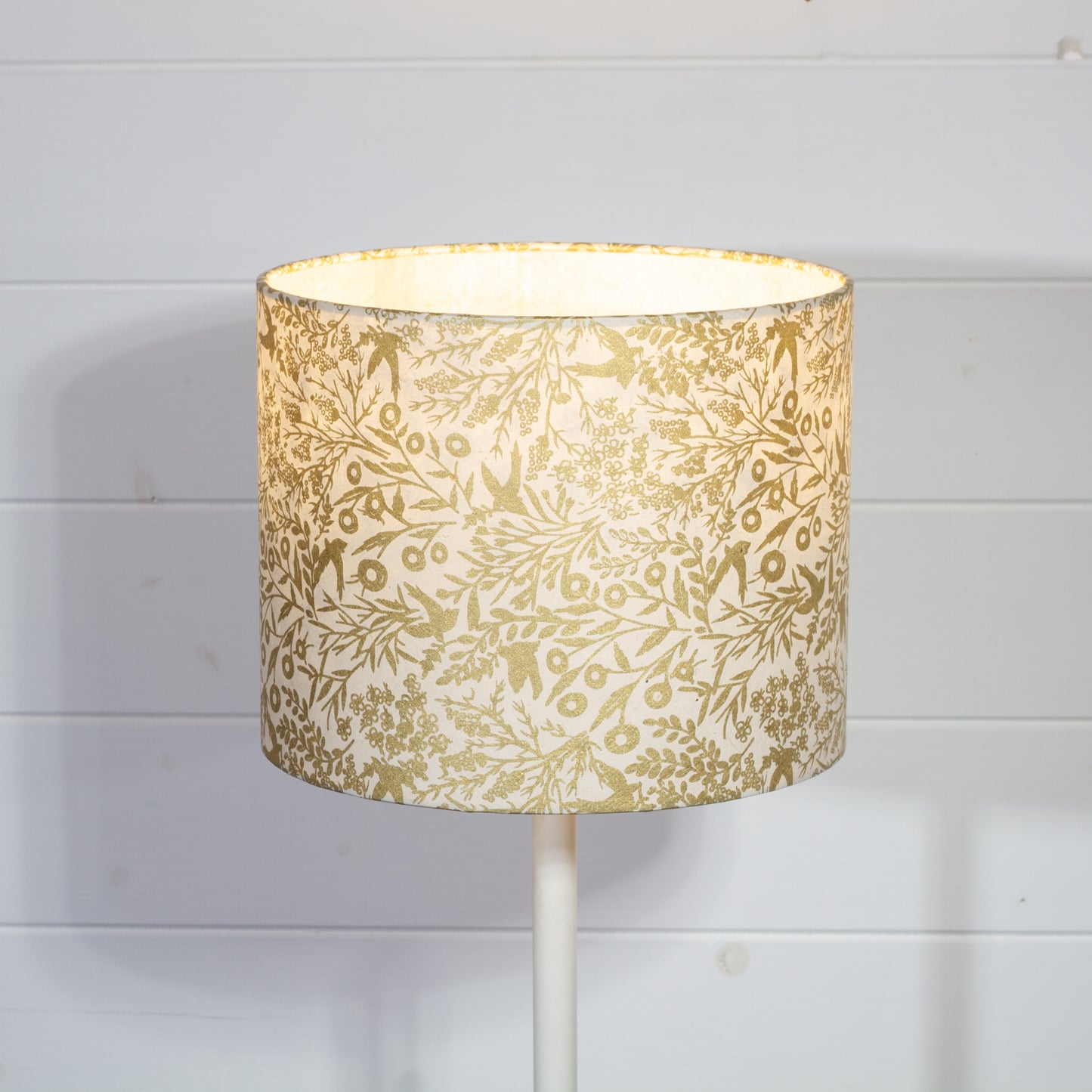 Drum Lamp Shade - B135 ~ Gold Birds, 25cm x 20cm