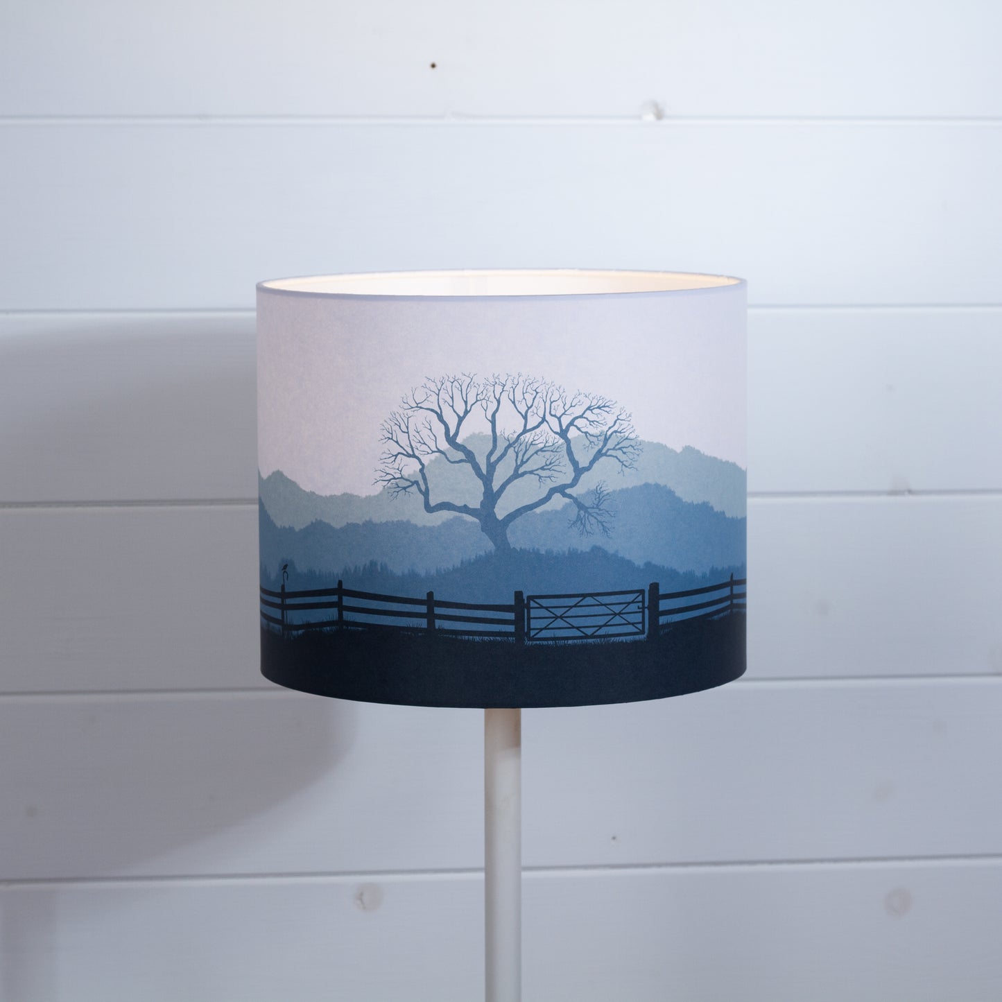 Drum Lamp Shade - Landscape Gate Blue, 25cm(d) x 20cm(h)