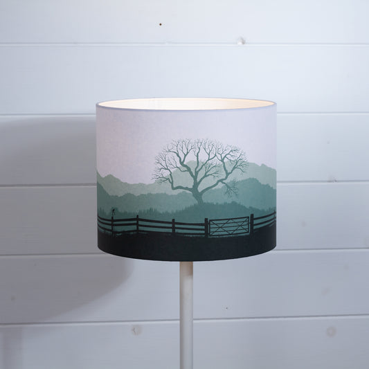 Drum Lamp Shade - Landscape Gate Green, 25cm(d) x 20cm(h)