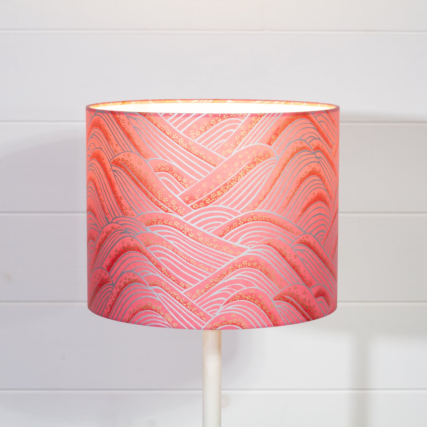 Drum Lamp Shade - W04 - Pink Hills with Gold Flowers, 25cm x 20cm