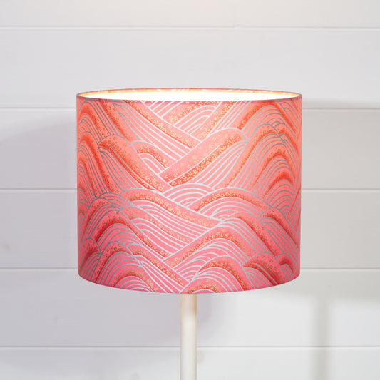 Drum Lamp Shade - W04 - Pink Hills with Gold Flowers, 25cm x 20cm