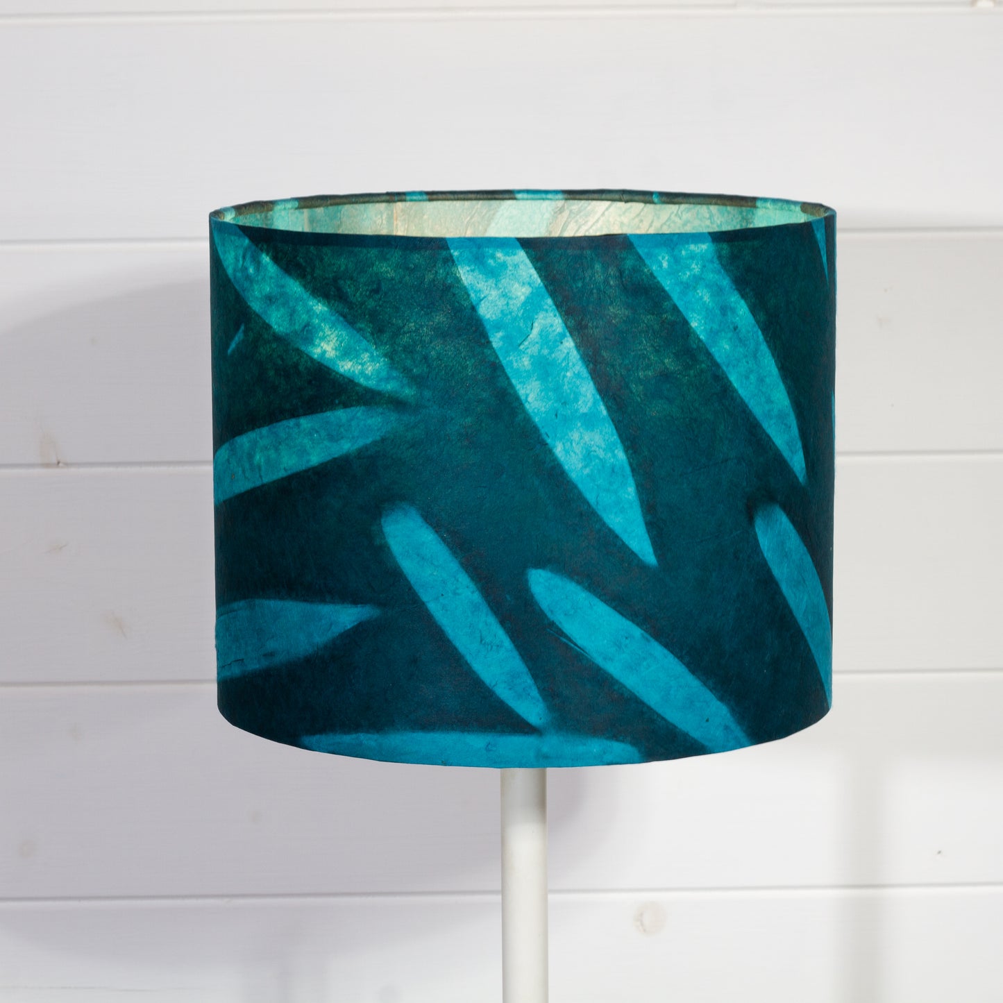 Drum Lamp Shade - P99 - Resistance Dyed Teal Bamboo, 25cm x 20cm