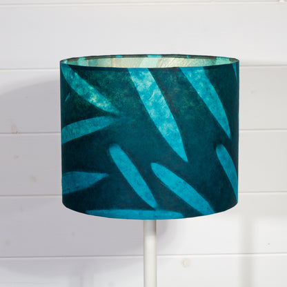 Drum Lamp Shade - P99 - Resistance Dyed Teal Bamboo, 25cm x 20cm