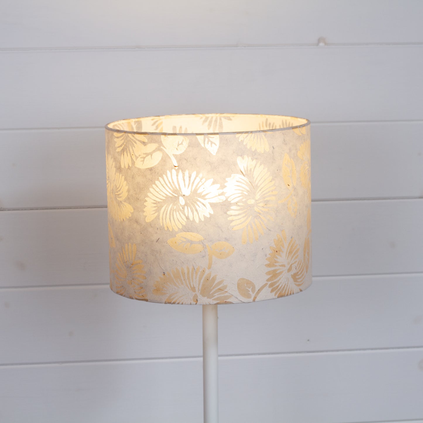 Drum Lamp Shade - P09 - Batik Peony on Natural, 25cm x 20cm