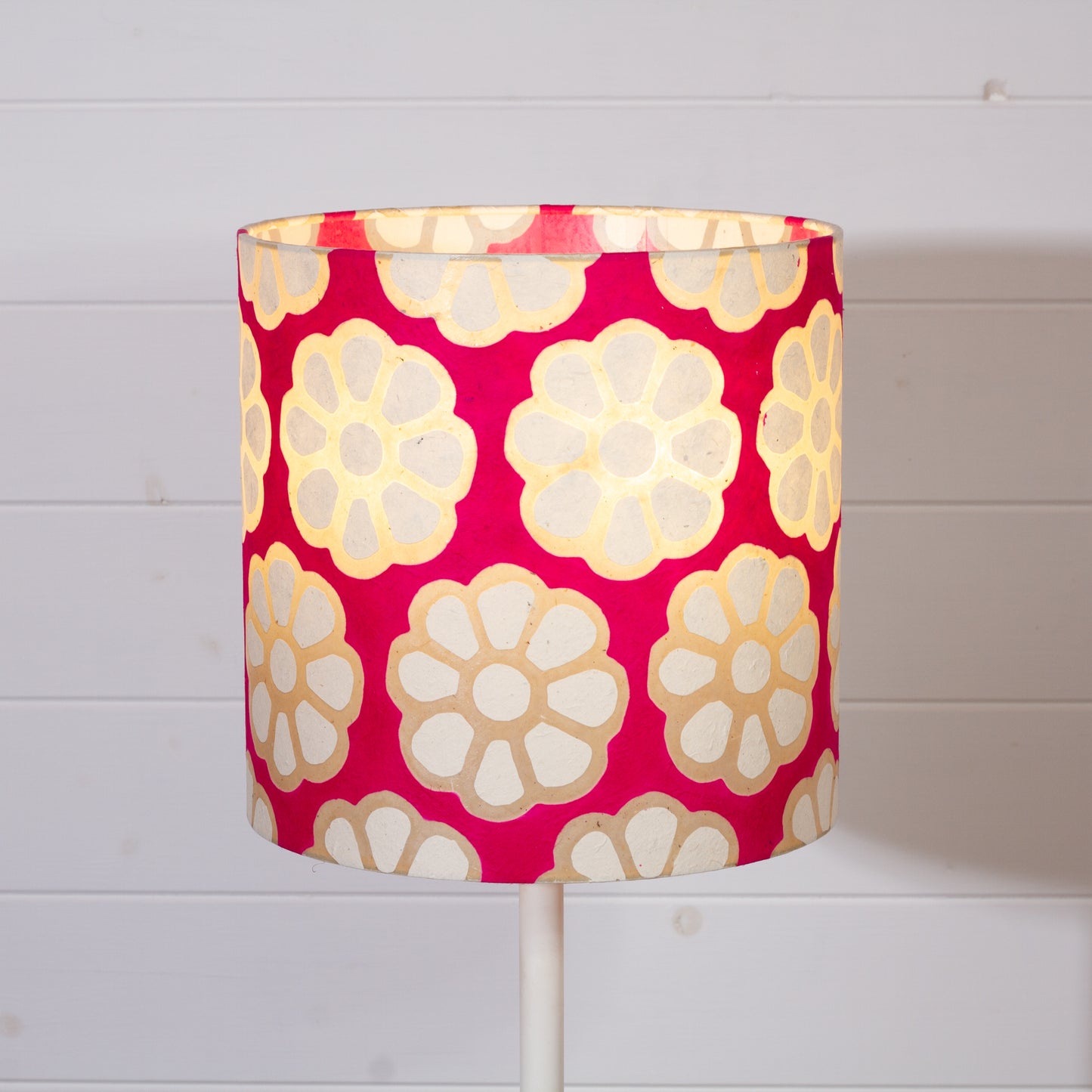 Drum Lamp Shade - P22 - Batik Big Flower on Hot Pink, 25cm x 25cm