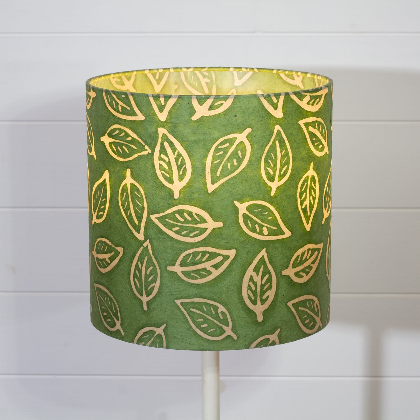 Drum Lamp Shade - P29 - Batik Leaf on Green, 25cm x 25cm