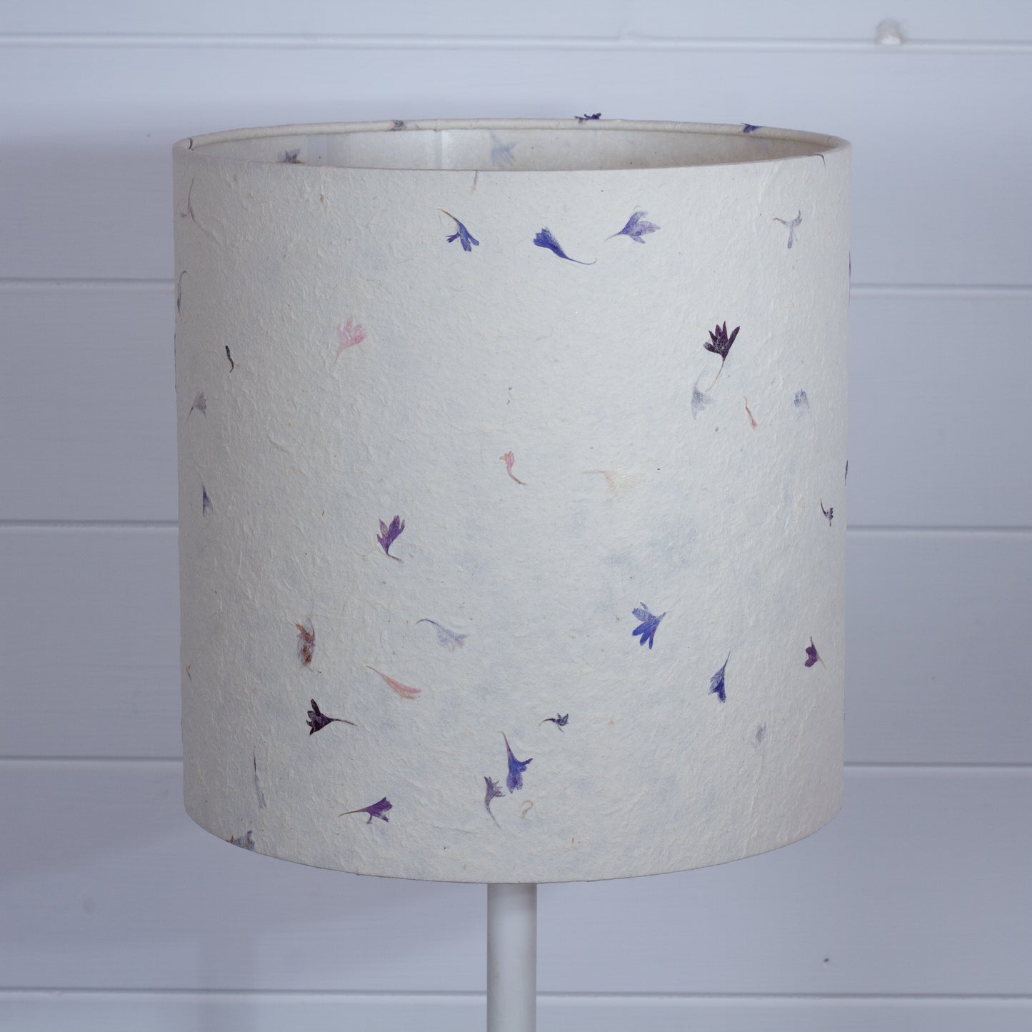Drum Lamp Shade - P34 - Cornflower Petals on Natural Lokta, 25cm x 25cm