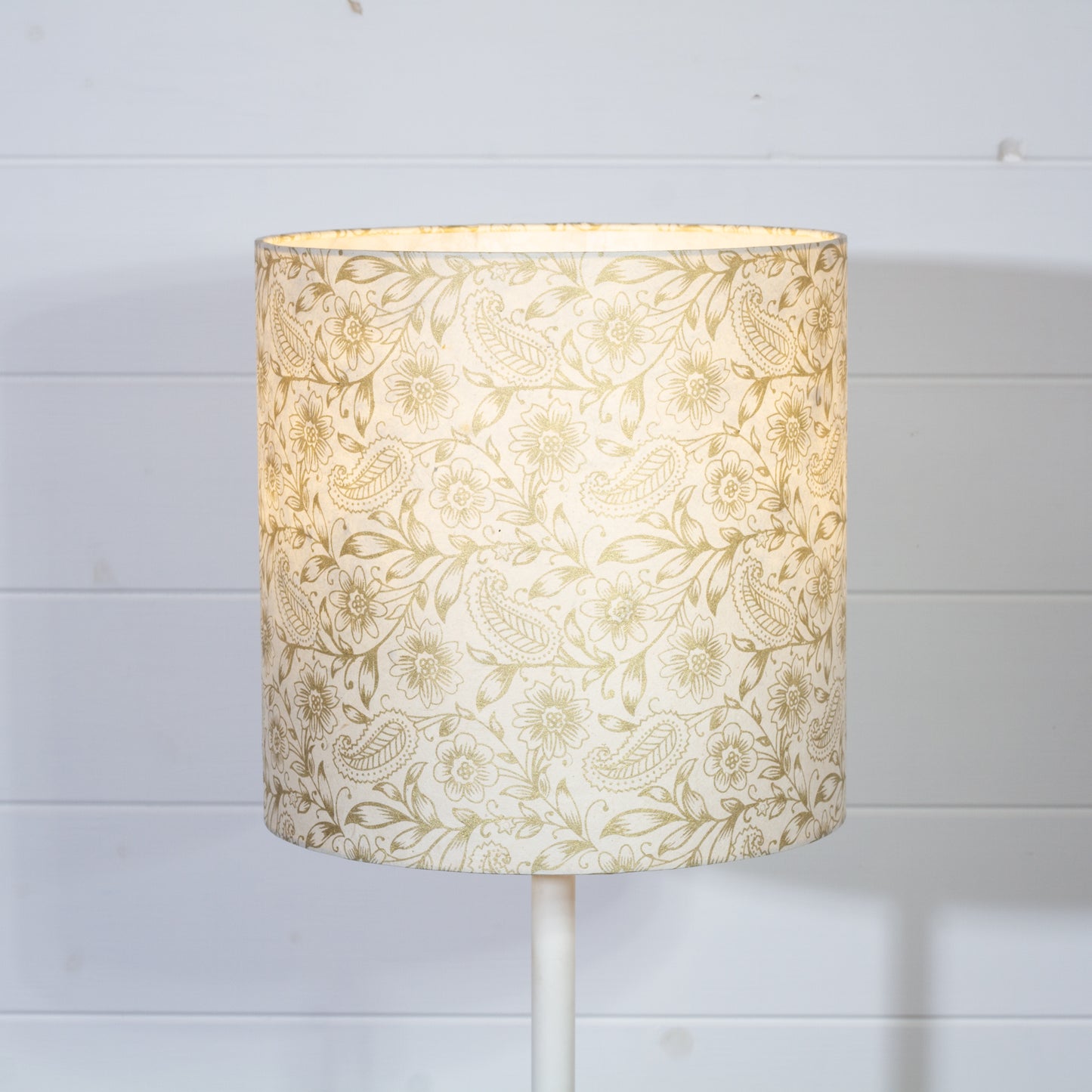 Drum Lamp Shade - P69 - Garden Gold on Natural, 25cm x 25cm