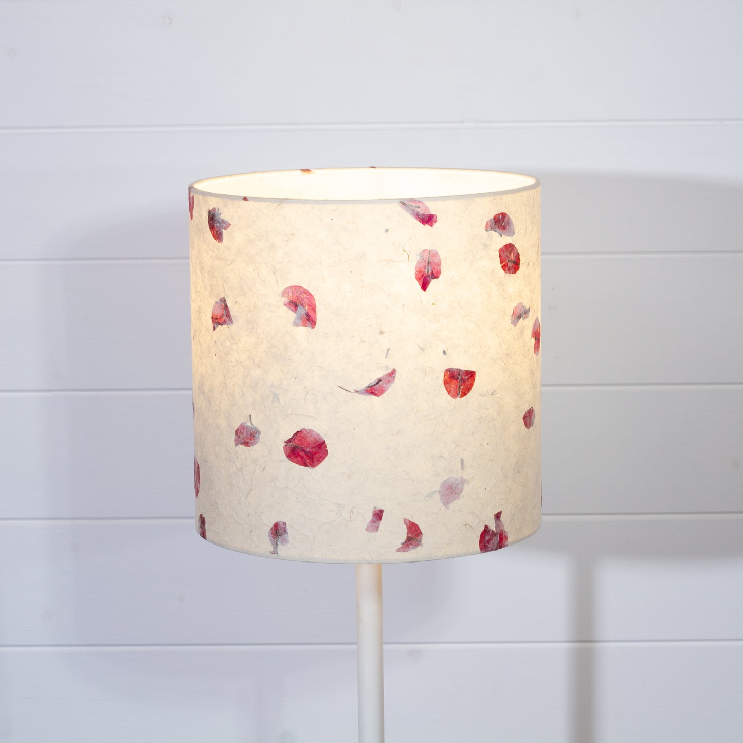 Drum Lamp Shade - P33 - Rose Petals on Natural Lokta, 25cm x 25cm
