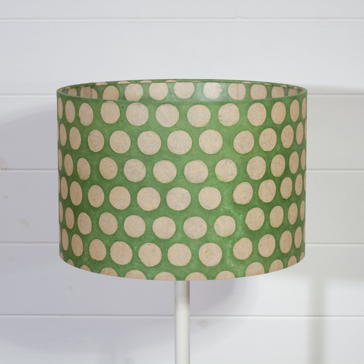 Drum Lamp Shade - P87 ~ Batik Dots on Green, 30cm(d) x 20cm(h)
