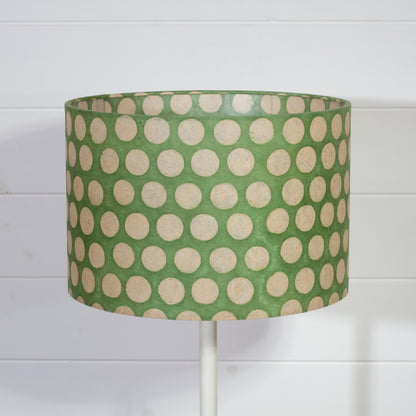 Drum Lamp Shade - P87 ~ Batik Dots on Green, 30cm(d) x 20cm(h)
