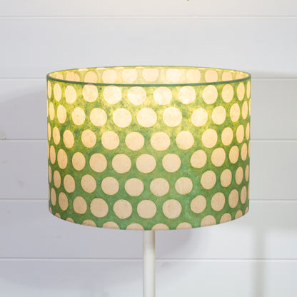 Drum Lamp Shade - P87 ~ Batik Dots on Green, 30cm(d) x 20cm(h)