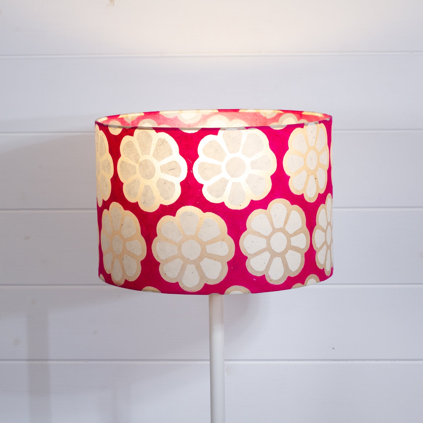 Drum Lamp Shade - P22 - Batik Big Flower on Hot Pink, 30cm(d) x 20cm(h)