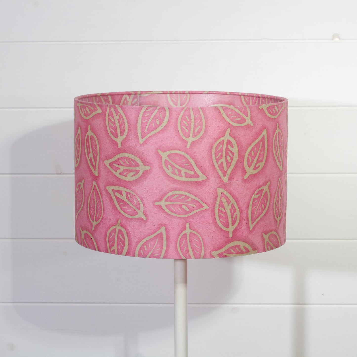 Drum Lamp Shade - P67 - Batik Leaf on Pink, 30cm(d) x 20cm(h)