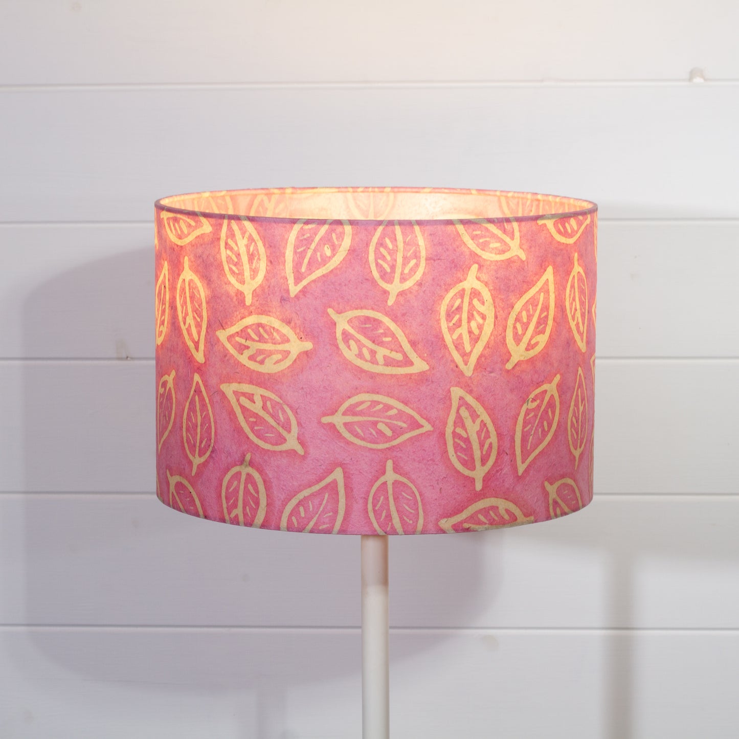 Drum Lamp Shade - P67 - Batik Leaf on Pink, 30cm(d) x 20cm(h)