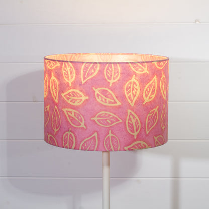 Drum Lamp Shade - P67 - Batik Leaf on Pink, 30cm(d) x 20cm(h)