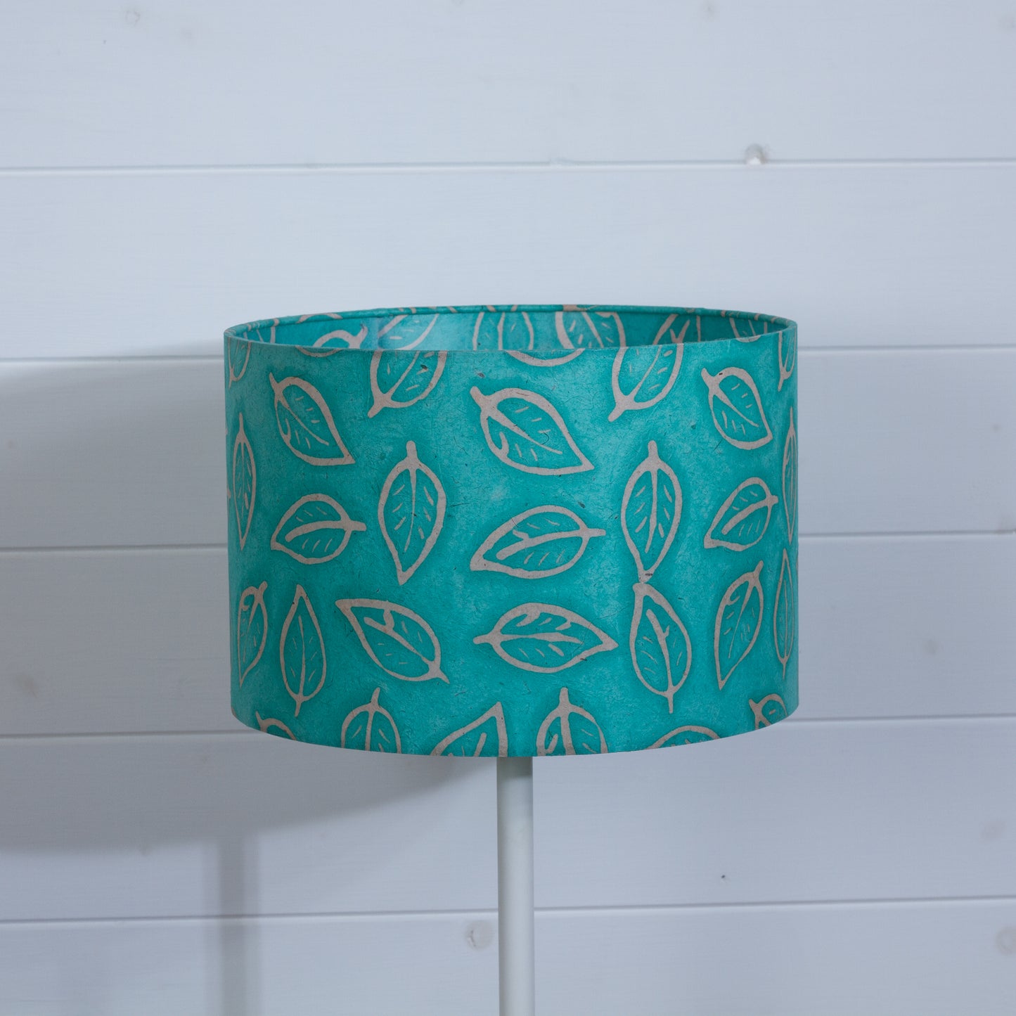 Drum Lamp Shade - B138 ~ Batik Leaf Sea Foam, 30cm(d) x 20cm(h)