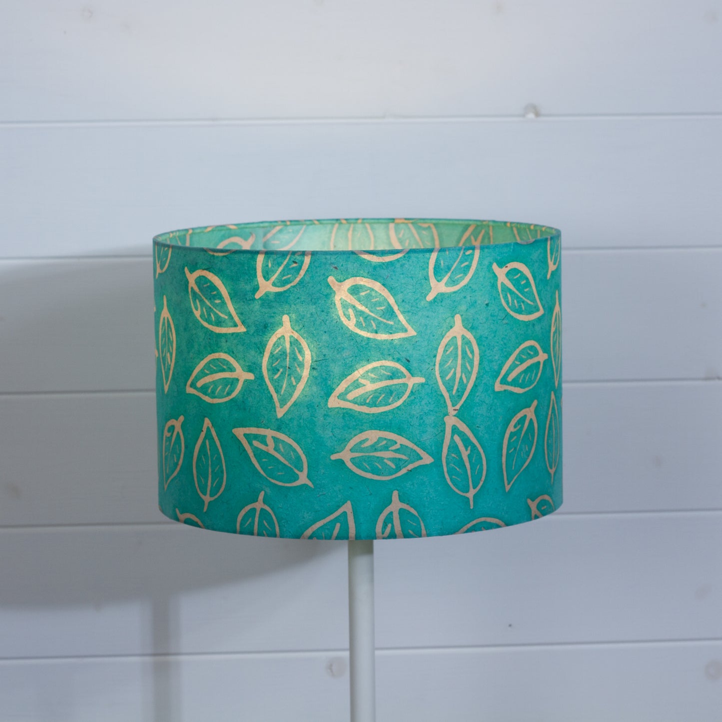 Drum Lamp Shade - B138 ~ Batik Leaf Sea Foam, 30cm(d) x 20cm(h)