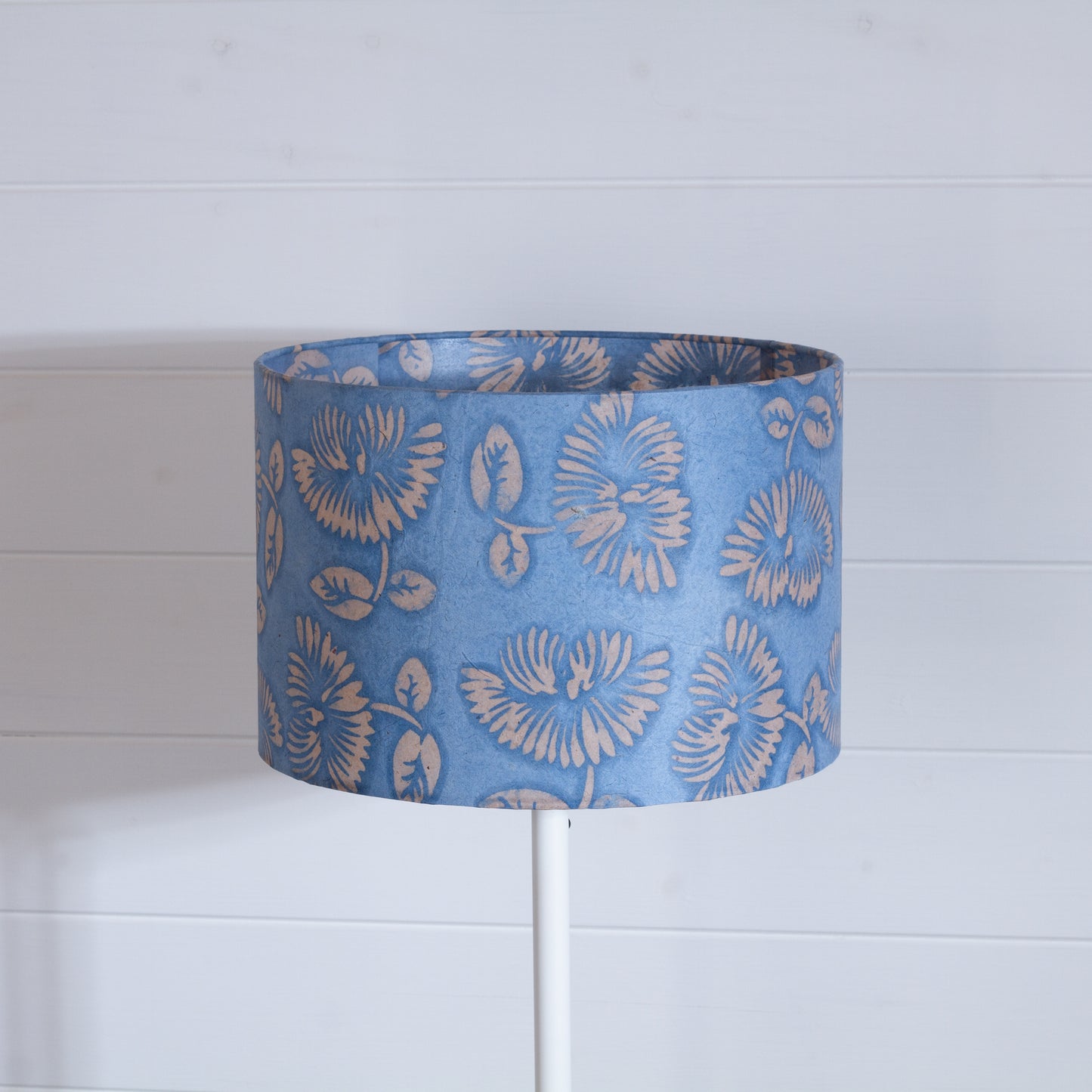 Drum Lamp Shade - B129 ~ Batik Peony Blue, 30cm(d) x 20cm(h)