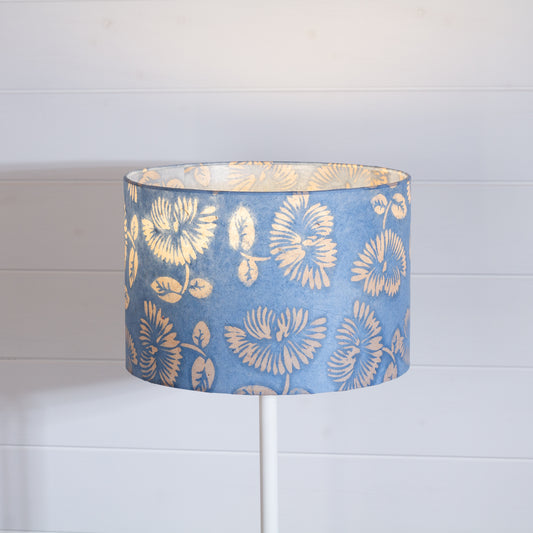 Drum Lamp Shade - B129 ~ Batik Peony Blue, 30cm(d) x 20cm(h)