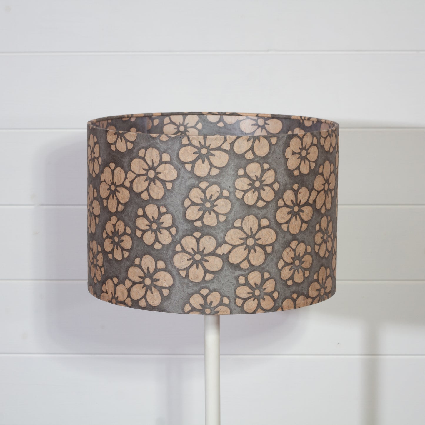 Drum Lamp Shade - P77 - Batik Star Flower Grey, 30cm(d) x 20cm(h)