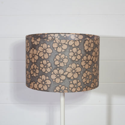 Drum Lamp Shade - P77 - Batik Star Flower Grey, 30cm(d) x 20cm(h)