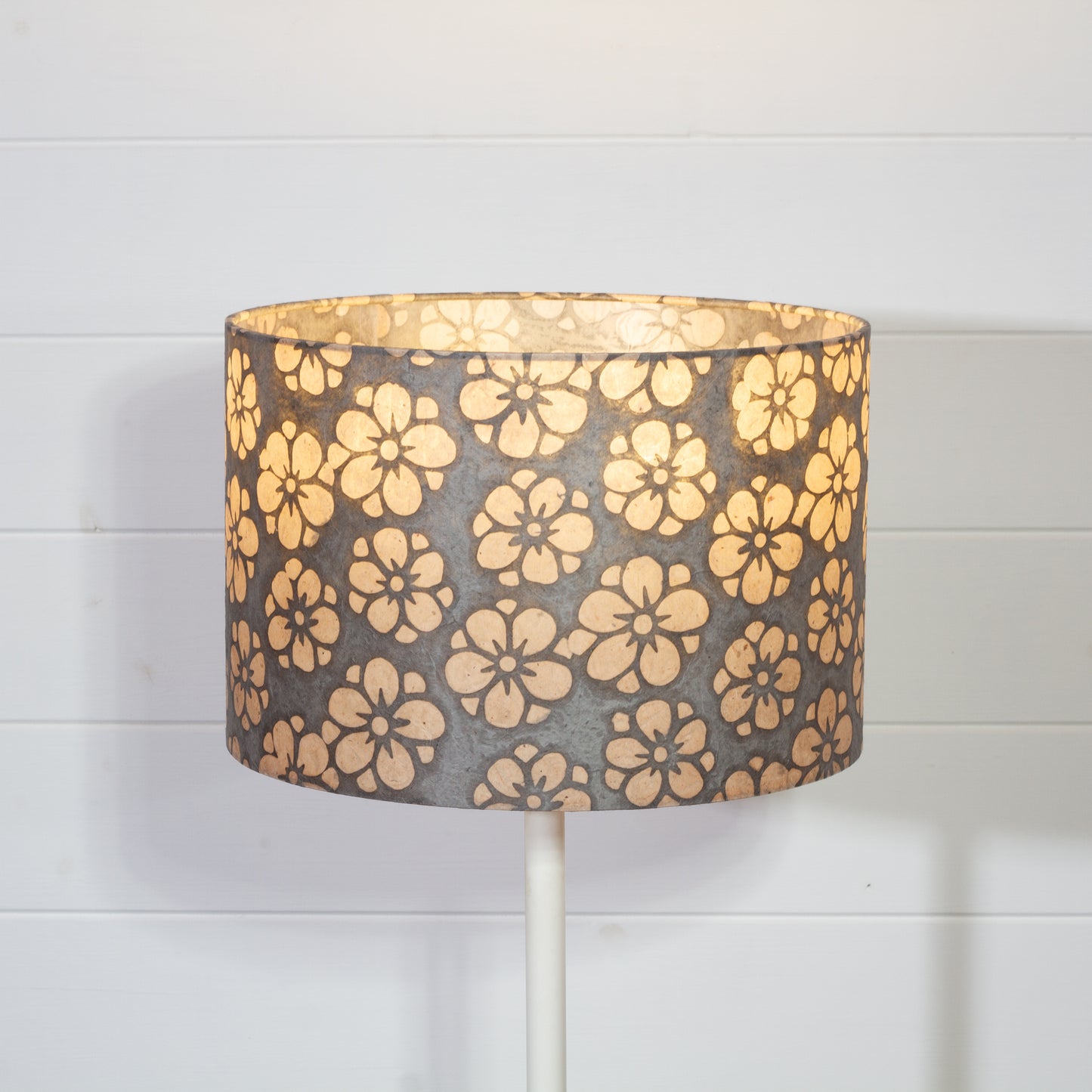 Drum Lamp Shade - P77 - Batik Star Flower Grey, 30cm(d) x 20cm(h)