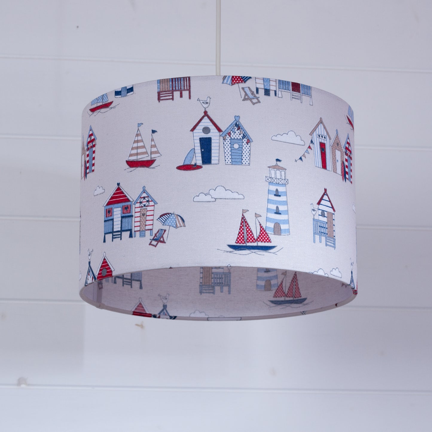Drum Lamp Shade - F130 ~ Beach Huts, 30cm(d) x 20cm(h)