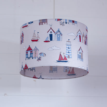 Drum Lamp Shade - F130 ~ Beach Huts, 30cm(d) x 20cm(h)