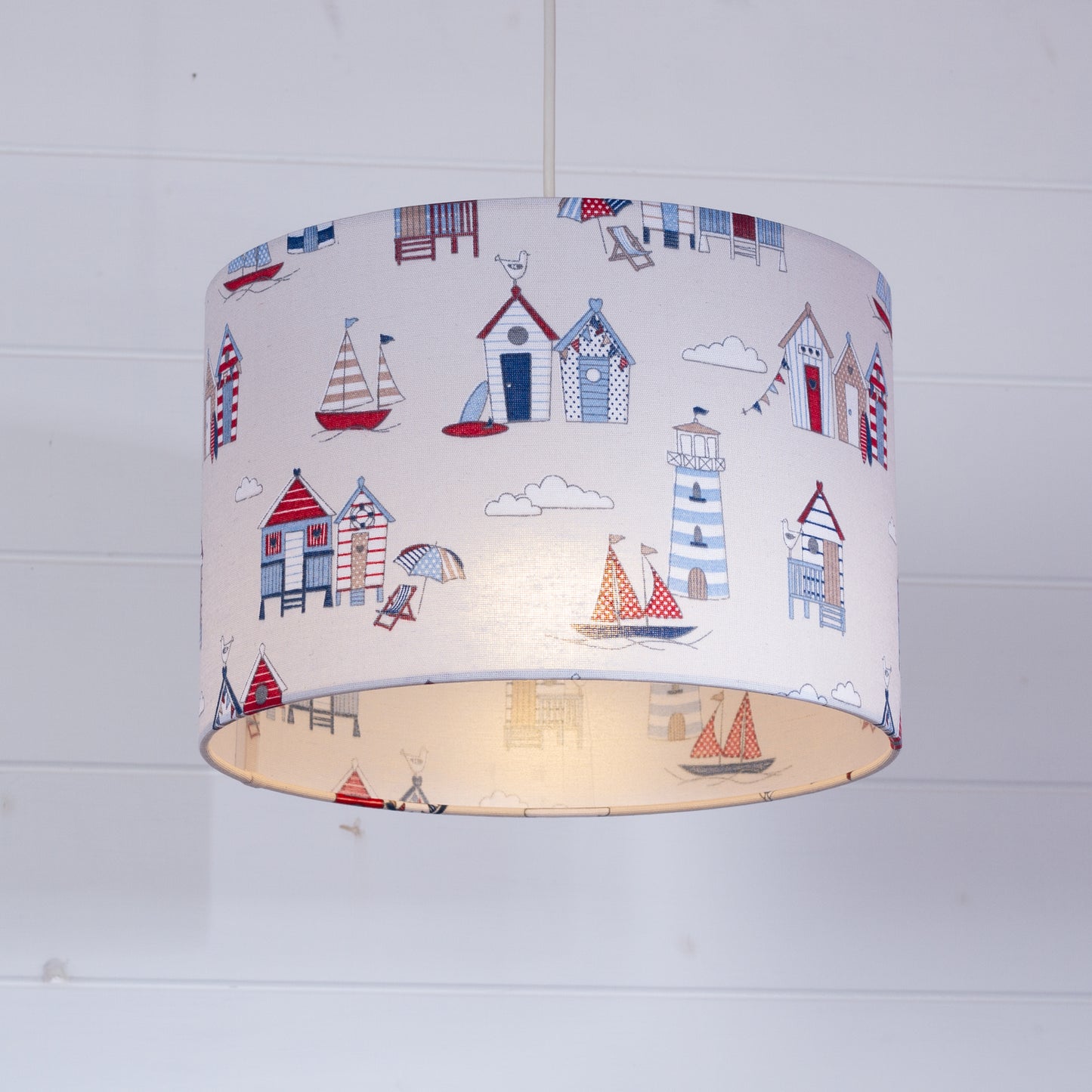 Drum Lamp Shade - F130 ~ Beach Huts, 30cm(d) x 20cm(h)