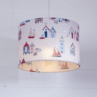 Drum Lamp Shade - F130 ~ Beach Huts, 30cm(d) x 20cm(h)