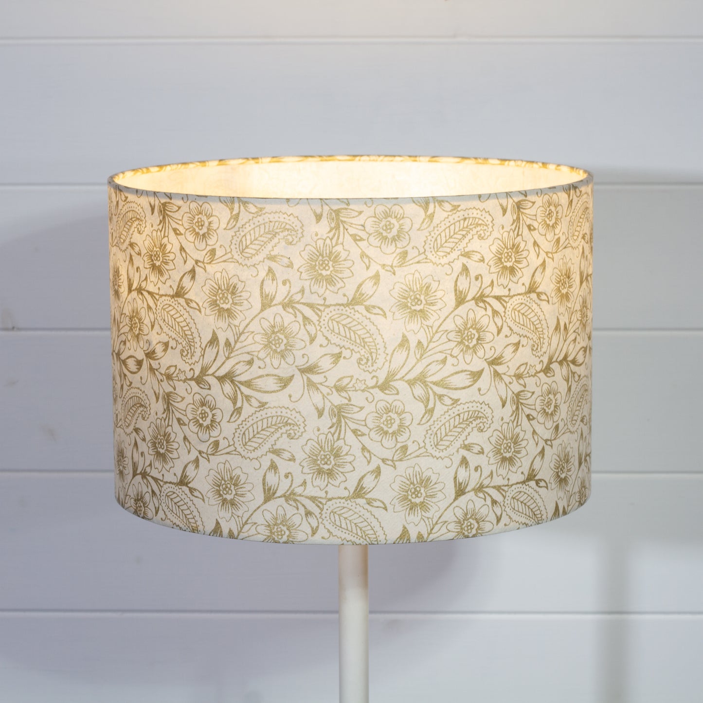 Drum Lamp Shade - P69 - Garden Gold on Natural, 30cm(d) x 20cm(h)
