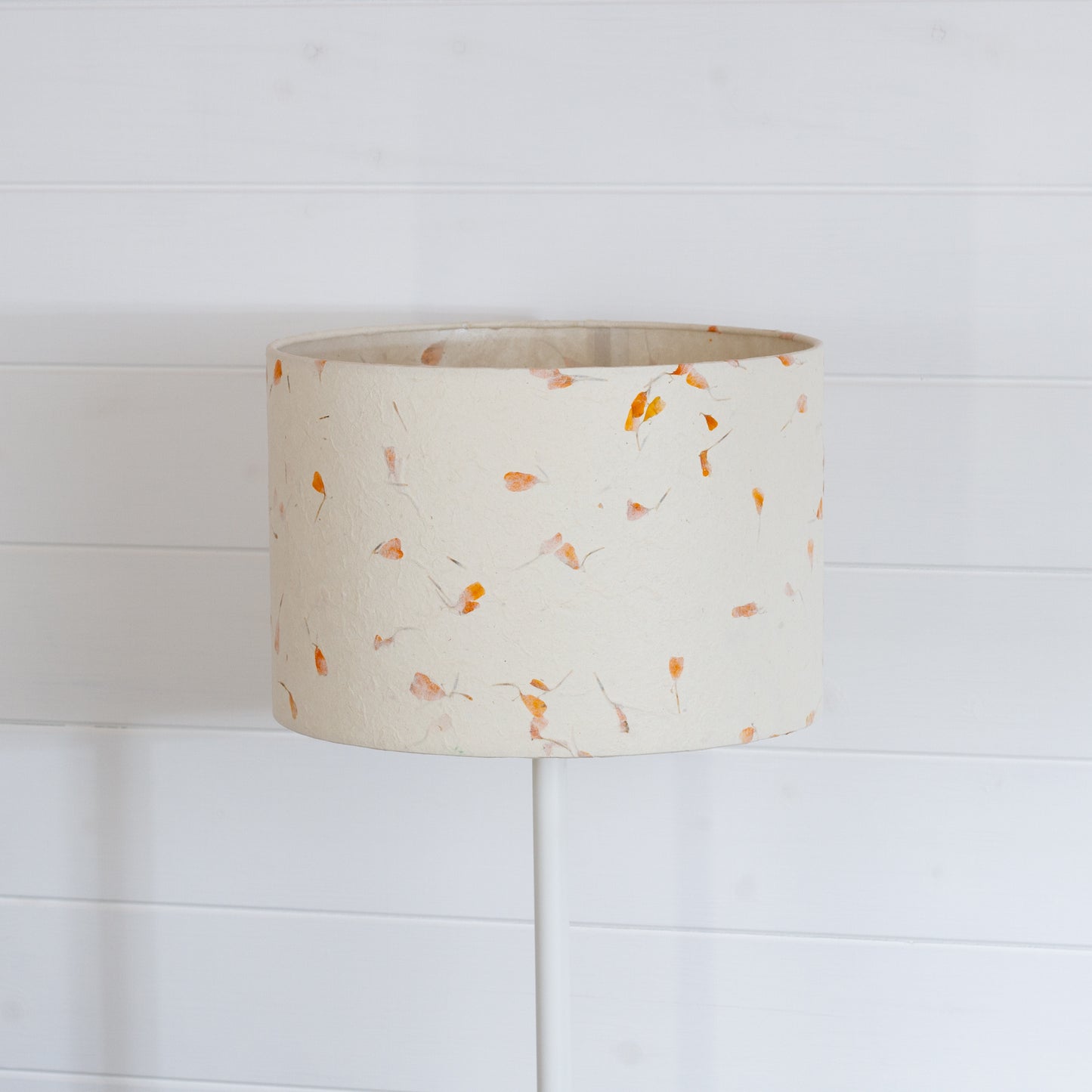 Drum Lamp Shade - P32 - Marigold Petals on Natural Lokta, 30cm(d) x 20cm(h)
