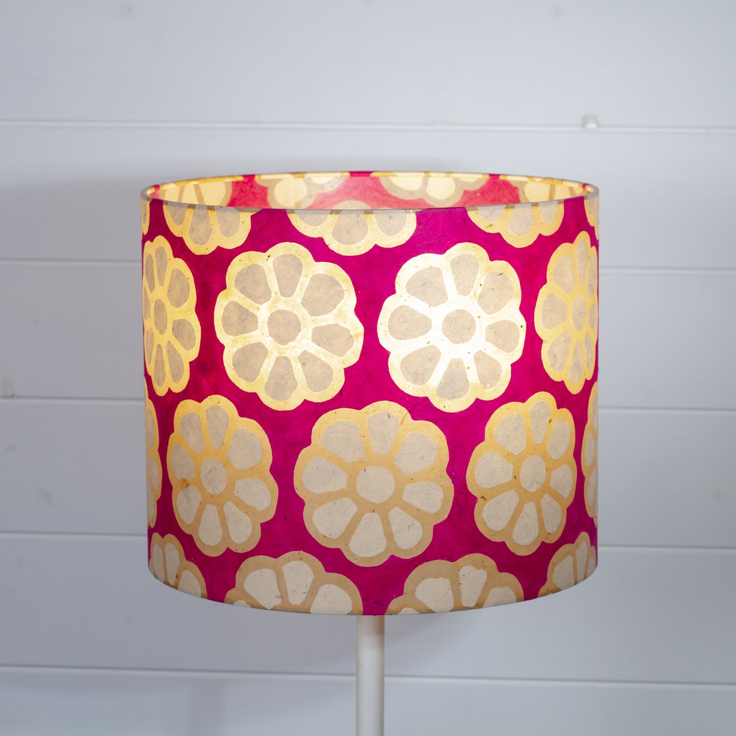 Drum Lamp Shade - P22 Batik Big Flower on Hot Pink, 30cm(d) x 25cm(h)