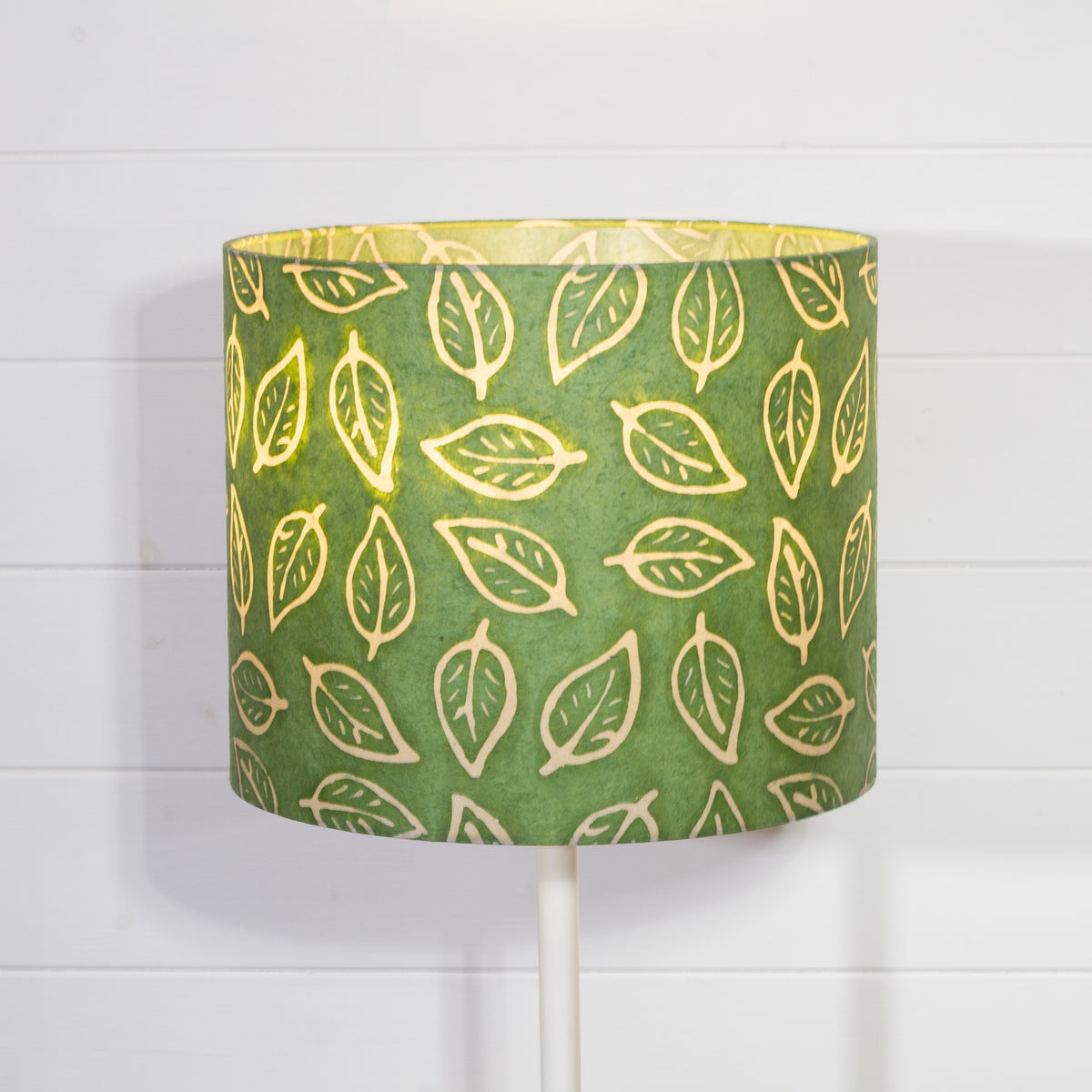 Drum Lamp Shade - P29 - Batik Leaf on Green, 30cm(d) x 25cm(h)