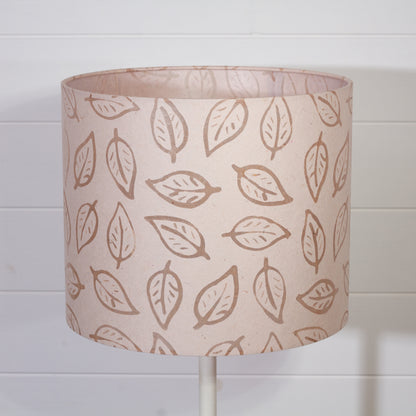 Drum Lamp Shade - P28 - Batik Leaf on Natural, 30cm(d) x 25cm(h)