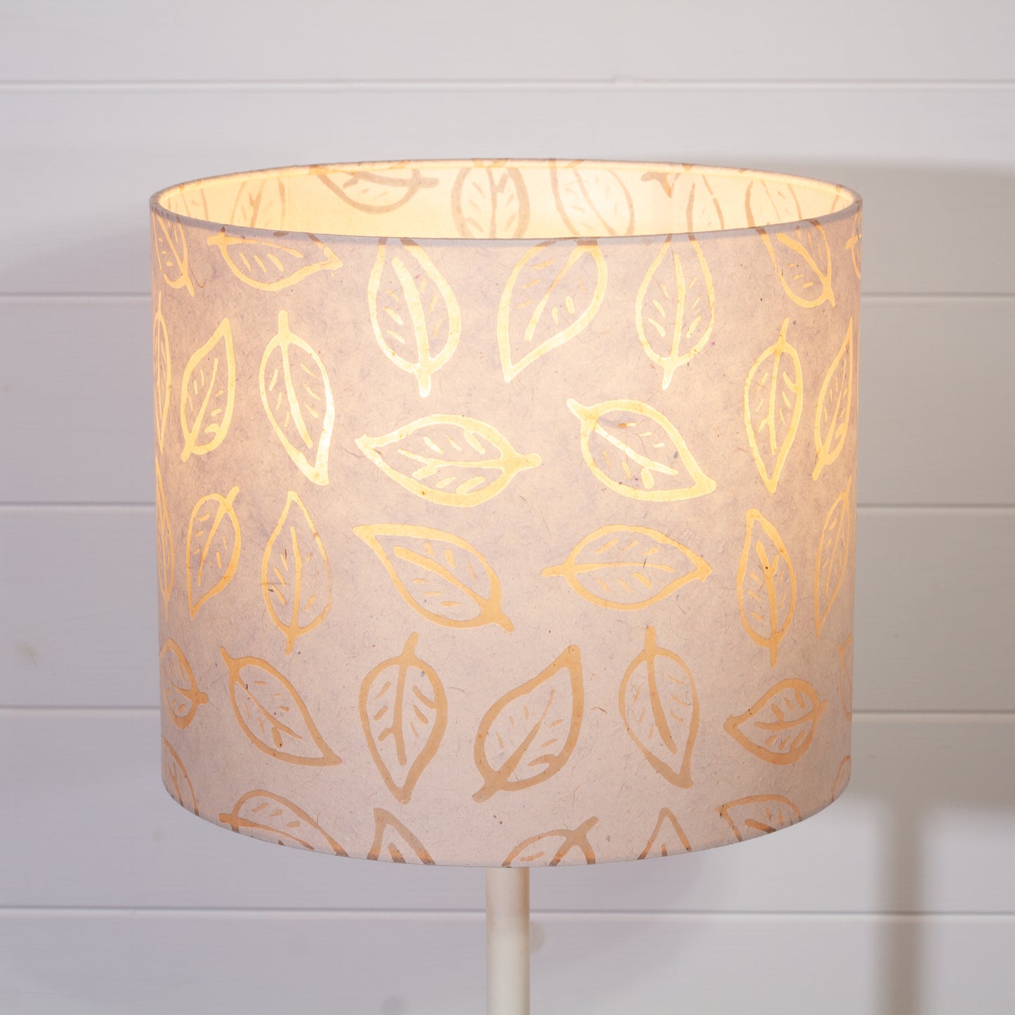Drum Lamp Shade - P28 - Batik Leaf on Natural, 30cm(d) x 25cm(h)