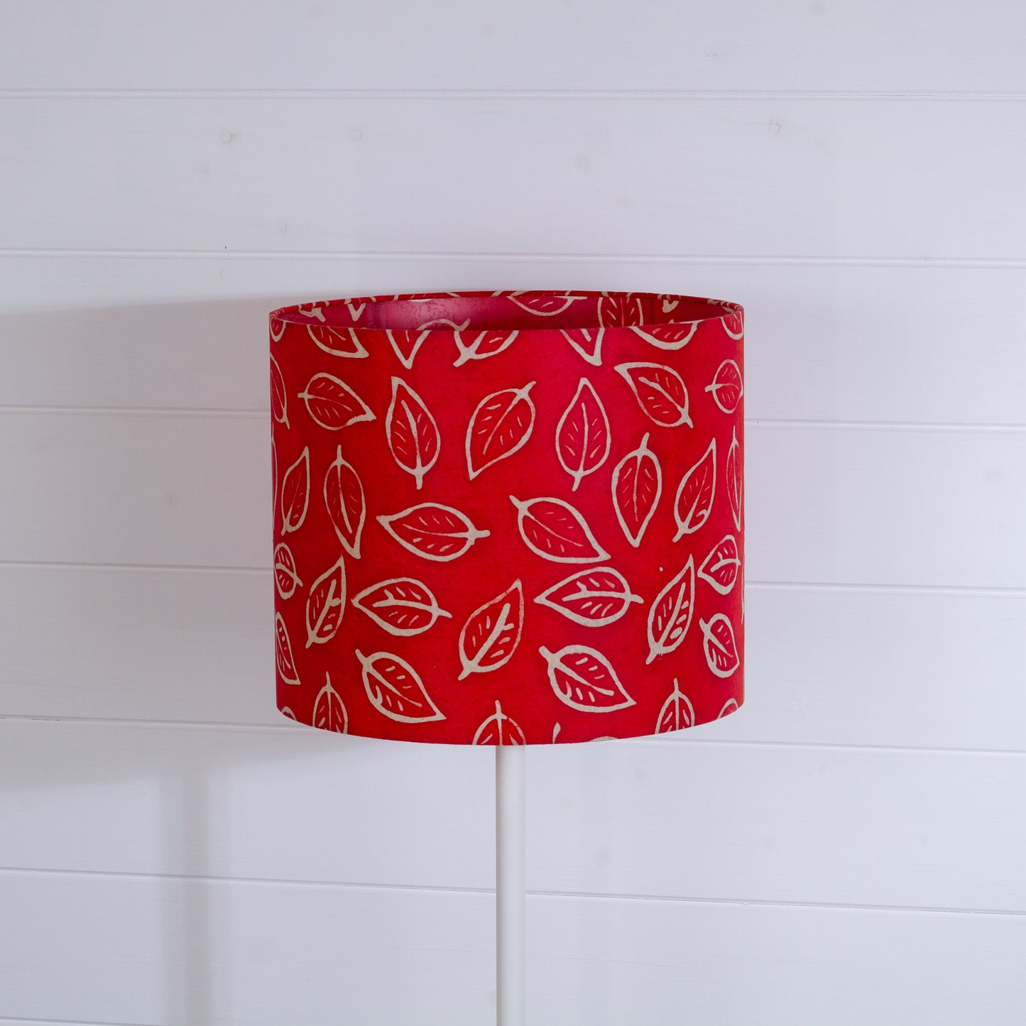 Drum Lamp Shade - P30 - Batik Leaf on Red, 30cm(d) x 25cm(h)