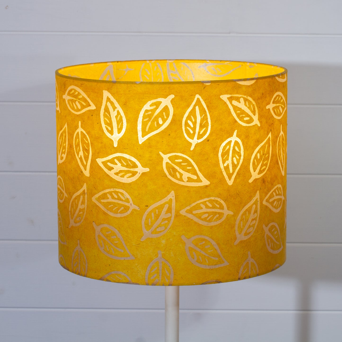 Drum Lamp Shade - B107 ~ Batik Leaf Yellow, 30cm(d) x 25cm(h)