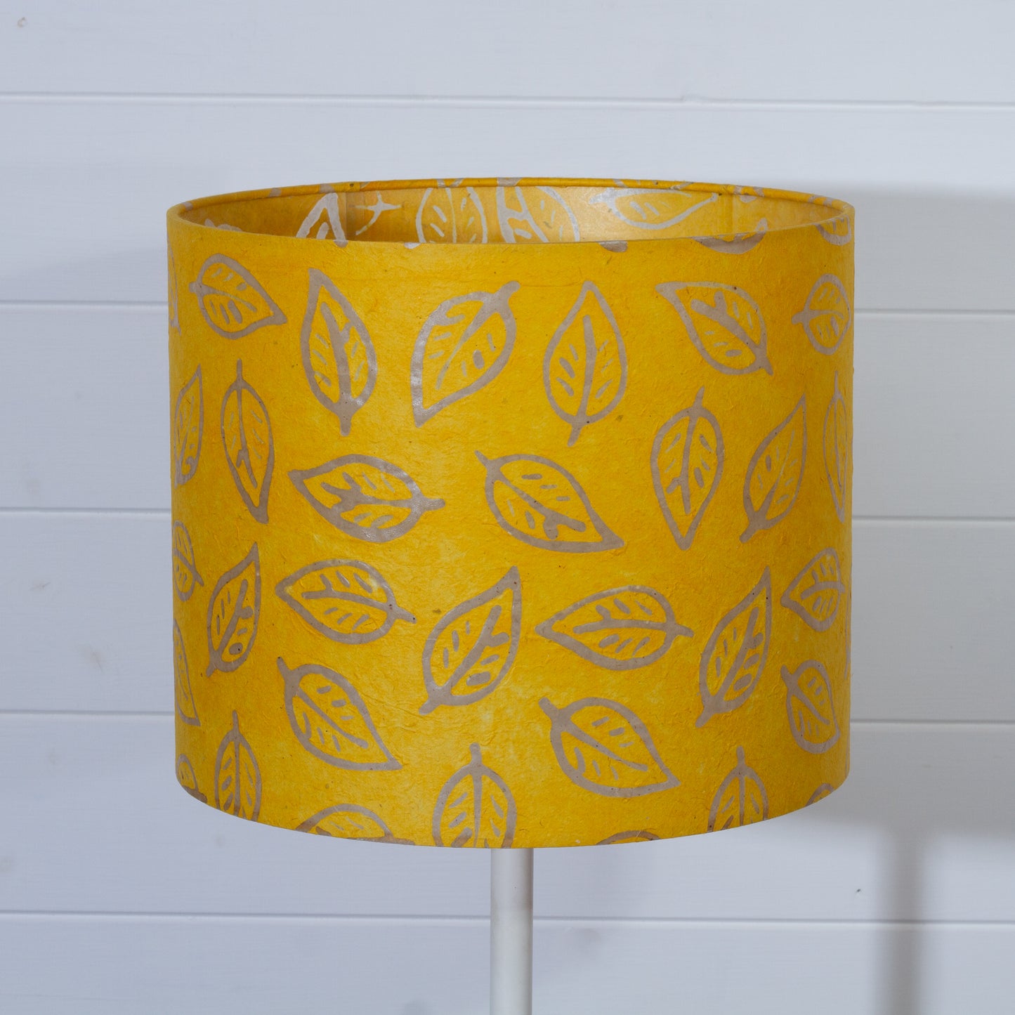 Drum Lamp Shade - B107 ~ Batik Leaf Yellow, 30cm(d) x 25cm(h)