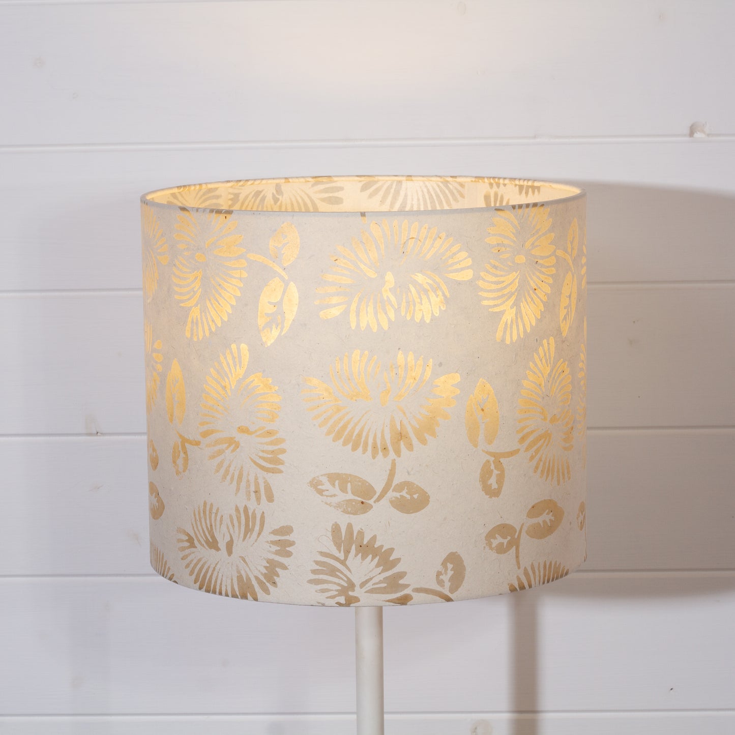 Drum Lamp Shade - P09 - Batik Peony on Natural, 30cm(d) x 25cm(h)