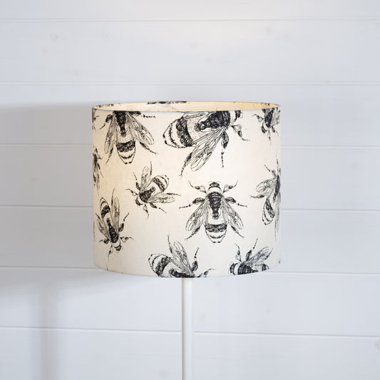 Drum Lamp Shade - P42 - Bees Screen Print on Natural Lokta, 30cm(d) x 25cm(h)