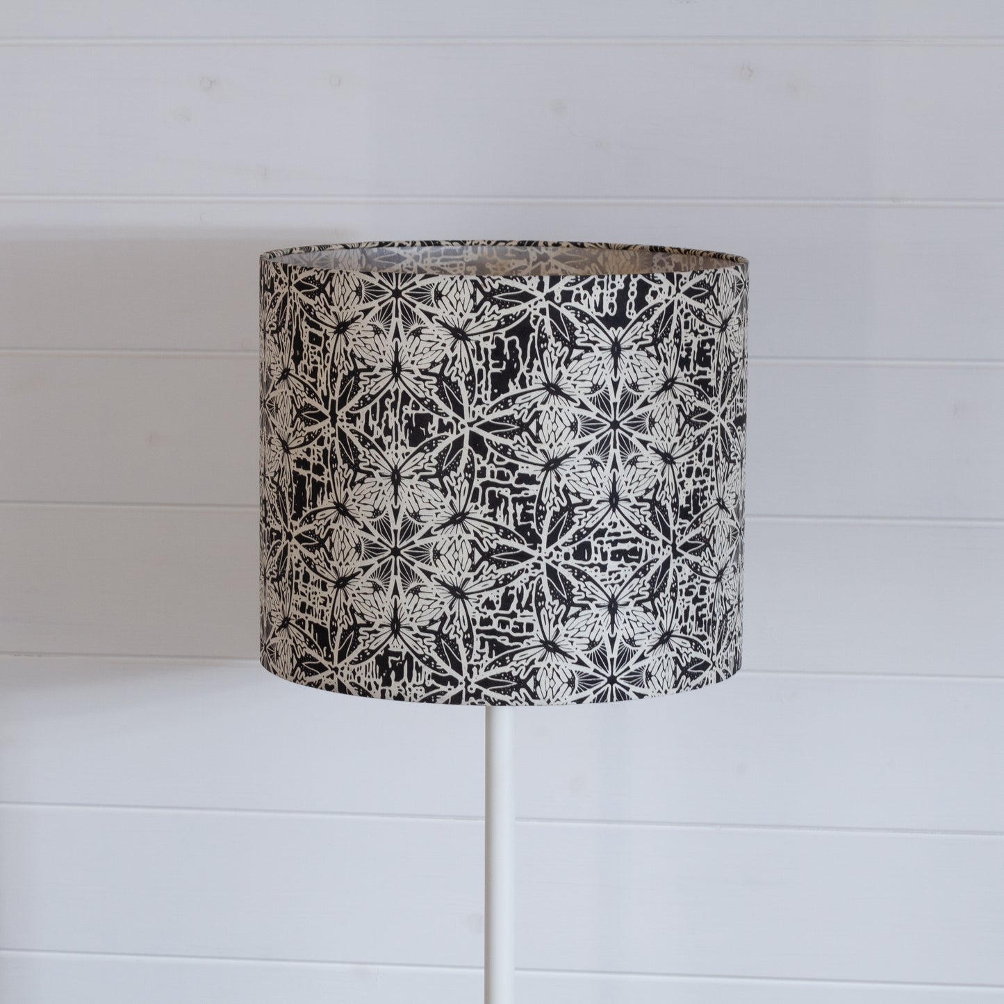 Drum Lamp Shade - B136 ~ Butterfly Kaleidoscope Black, 30cm(d) x 25cm(h)