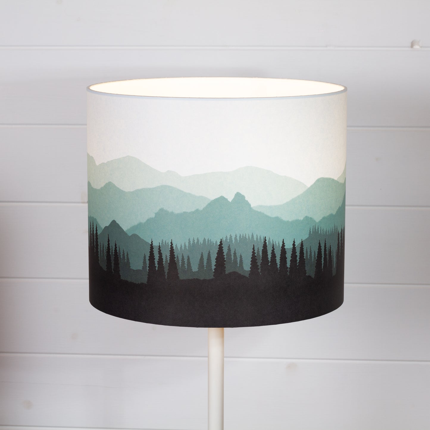 Landscape #4 Print Drum Lamp Shade 30cm(d) x 25cm(h) - Green