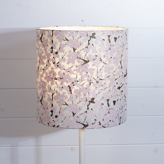 Drum Lamp Shade - W02 ~ Pink Cherry Blossom on Grey, 30cm(d) x 30cm(h)