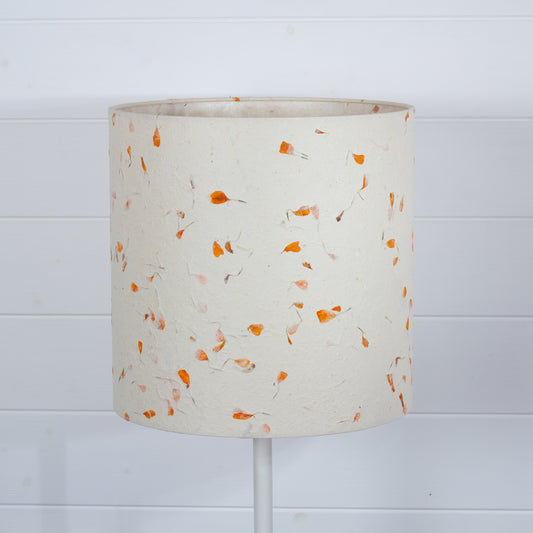 Drum Lamp Shade - P32 - Marigold Petals on Natural Lokta, 30cm(d) x 30cm(h)