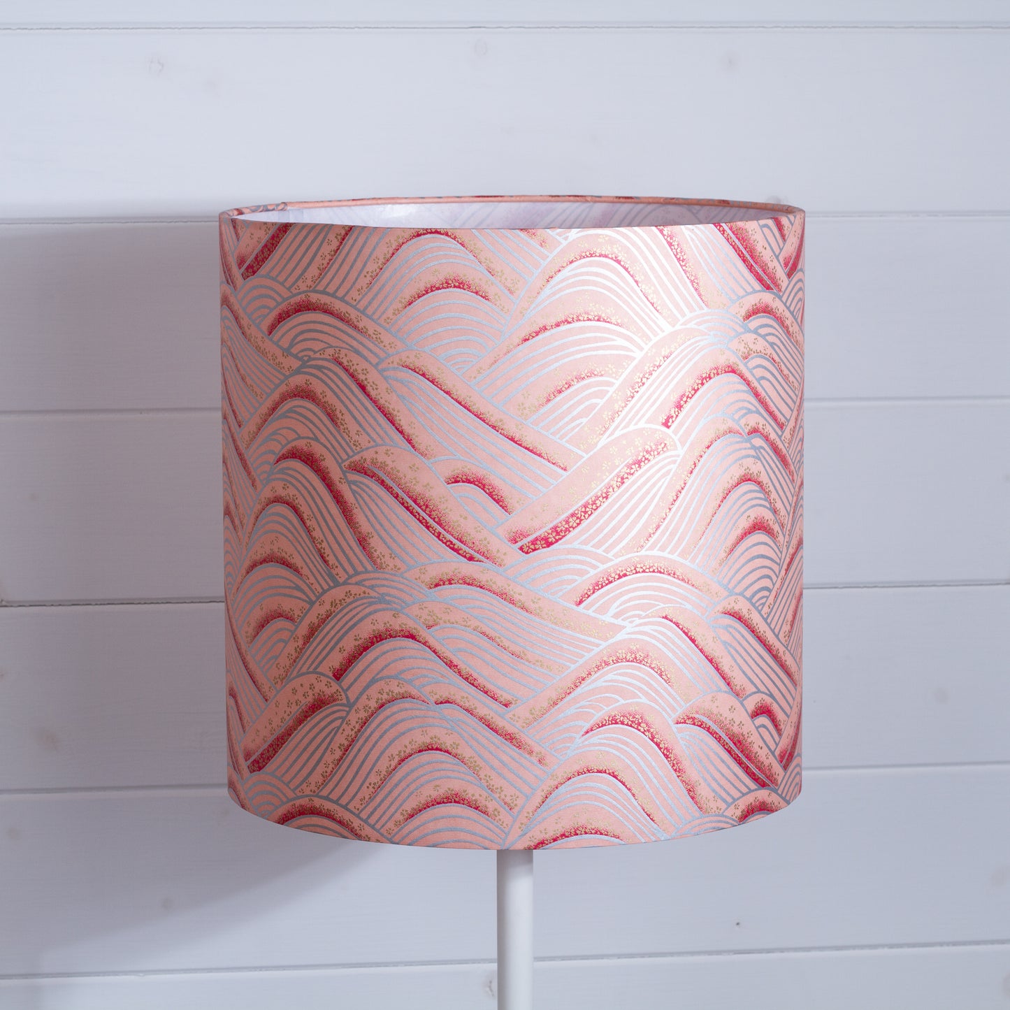 Drum Lamp Shade - W09 ~ Peach Hills with Gold Flowers, 30cm(d) x 30cm(h)