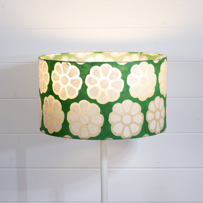 Drum Lamp Shade - B127 ~ Batik Big Flower Green, 35cm(d) x 20cm(h)