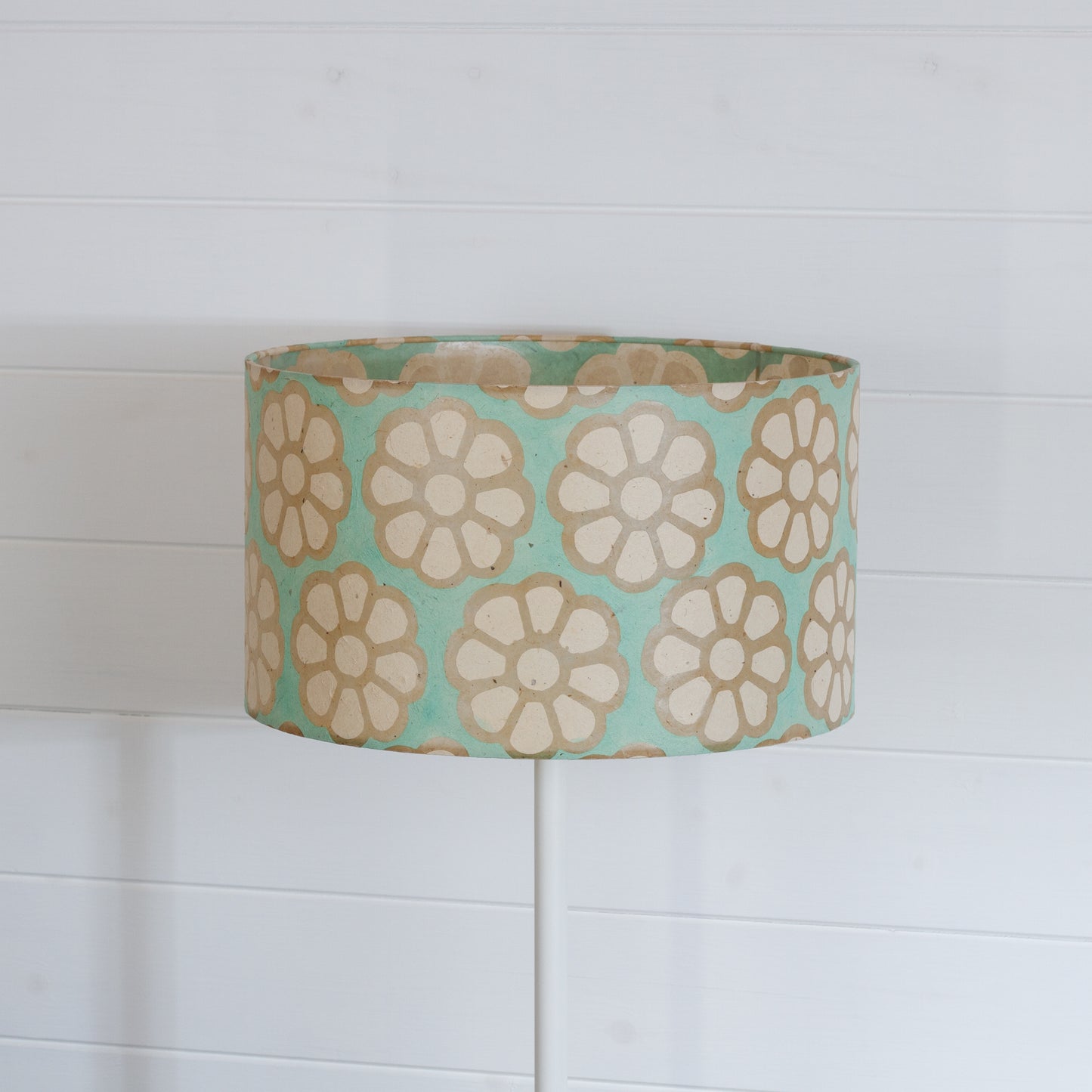 Drum Lamp Shade - P98 ~ Batik Big Flower on Seafoam, 35cm(d) x 20cm(h)